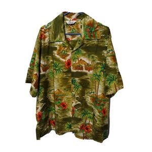 Alvishi Hawaiian Shirt Short Sleeves Men's Size Extra Large Palm Trees Tropical